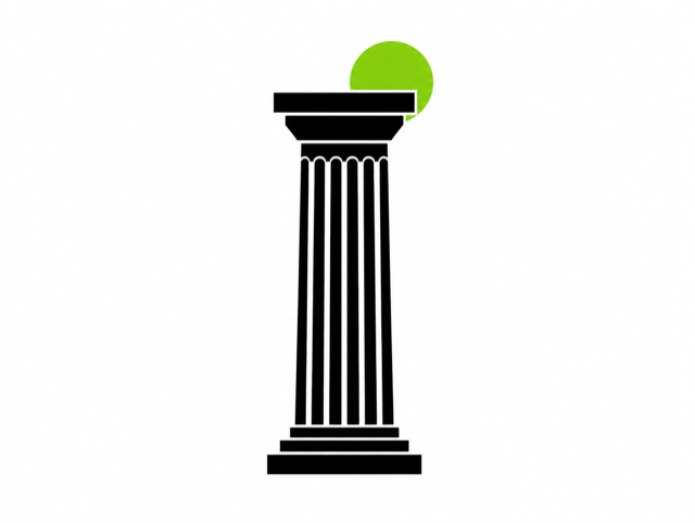 Doric column with a green sun, the brand strategy motif