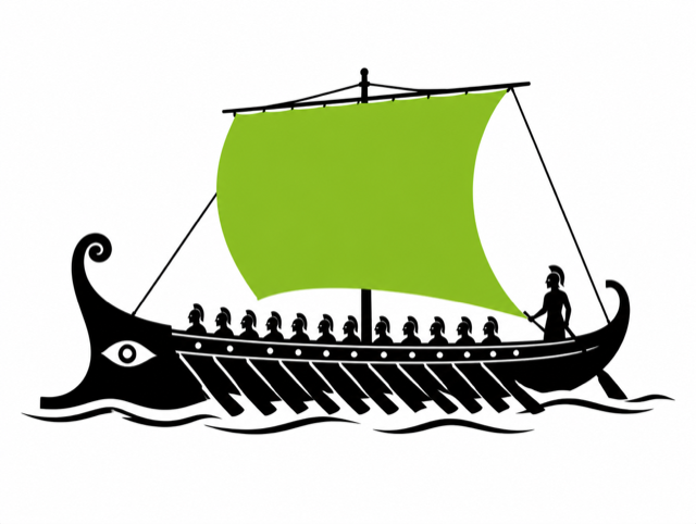 Greek trireme with a green sail, the consulting motif